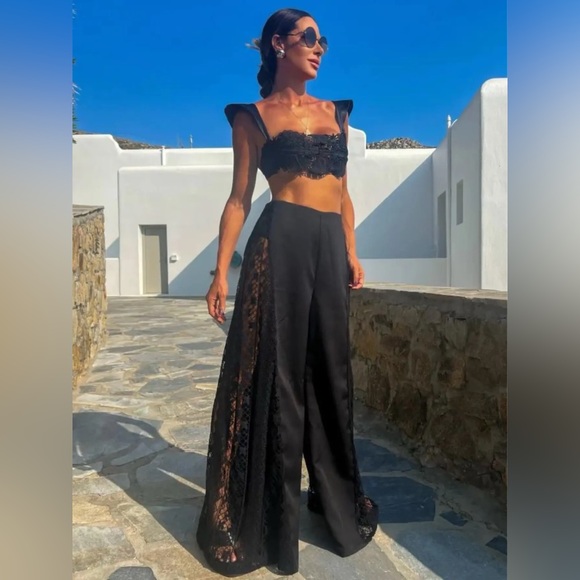 Beach Baby Black Lace 3Piece Set, Lace Inlay Pants+Lace Bikini Top&Bottoms - Picture 2 of 6